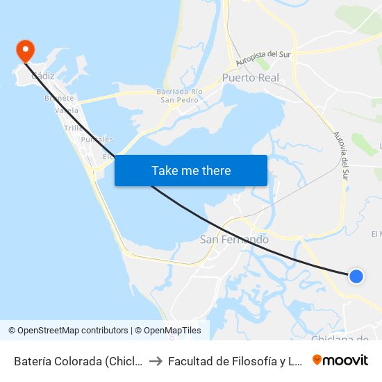Batería Colorada (Chiclana) to Facultad de Filosofía y Letras map