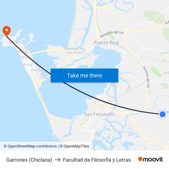 Garrones (Chiclana) to Facultad de Filosofía y Letras map
