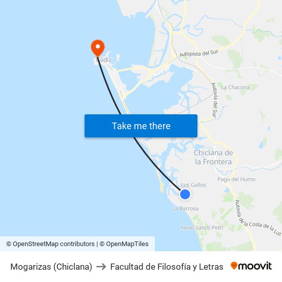 Mogarizas (Chiclana) to Facultad de Filosofía y Letras map