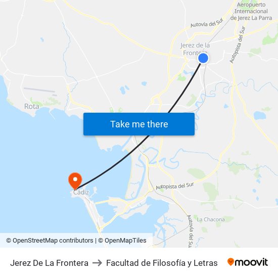 Jerez De La Frontera to Facultad de Filosofía y Letras map