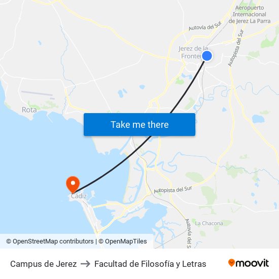 Campus de Jerez to Facultad de Filosofía y Letras map