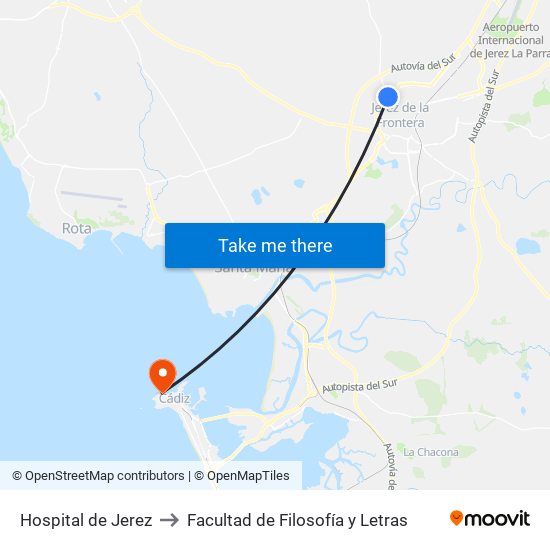 Hospital de Jerez to Facultad de Filosofía y Letras map