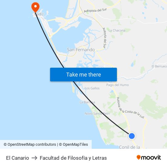 El Canario to Facultad de Filosofía y Letras map