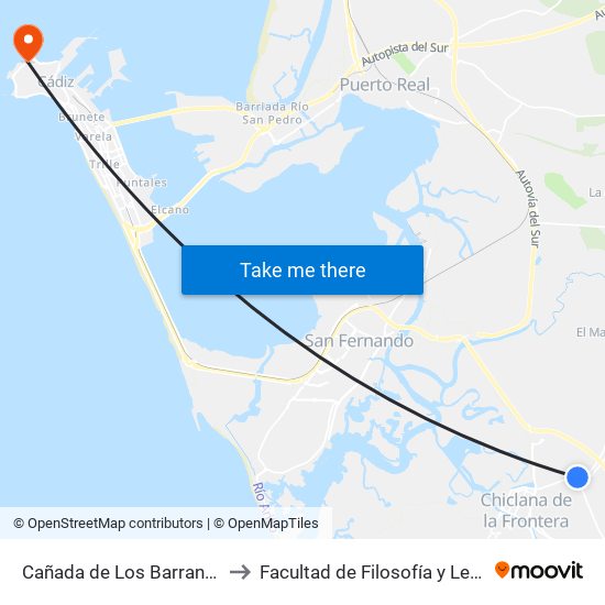 Cañada de Los Barrancos to Facultad de Filosofía y Letras map