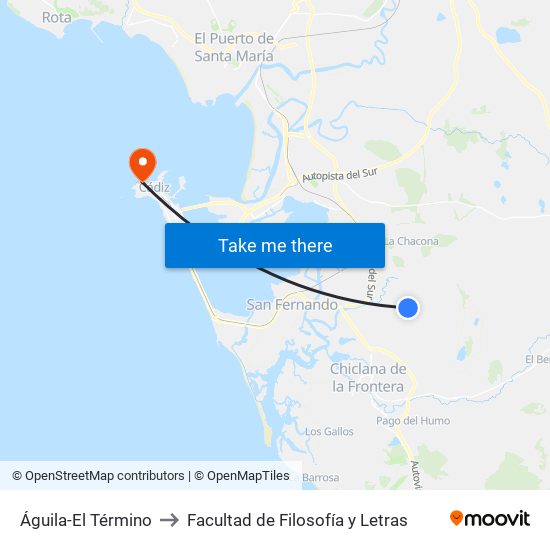 Águila-El Término to Facultad de Filosofía y Letras map