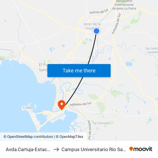 Avda.Cartuja-Estación Fc to Campus Universitario Río San Pedro map