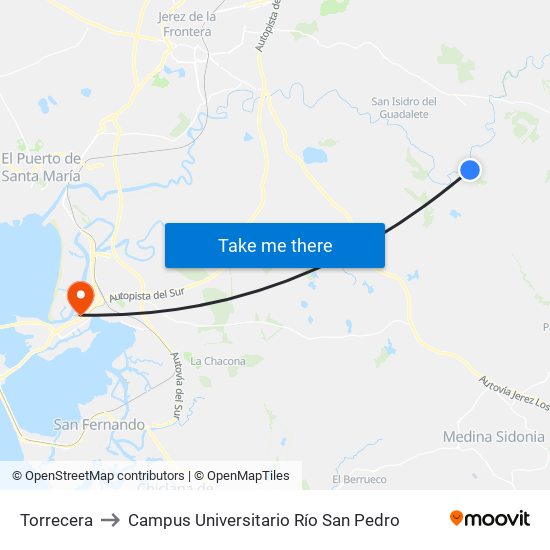 Torrecera to Campus Universitario Río San Pedro map