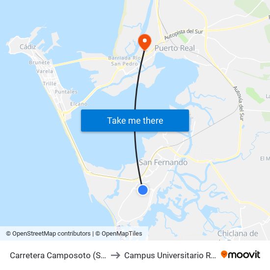 Carretera Camposoto (San Fernando) to Campus Universitario Río San Pedro map