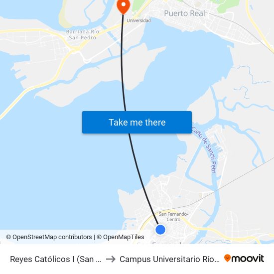 Reyes Católicos I (San Fernando) to Campus Universitario Río San Pedro map