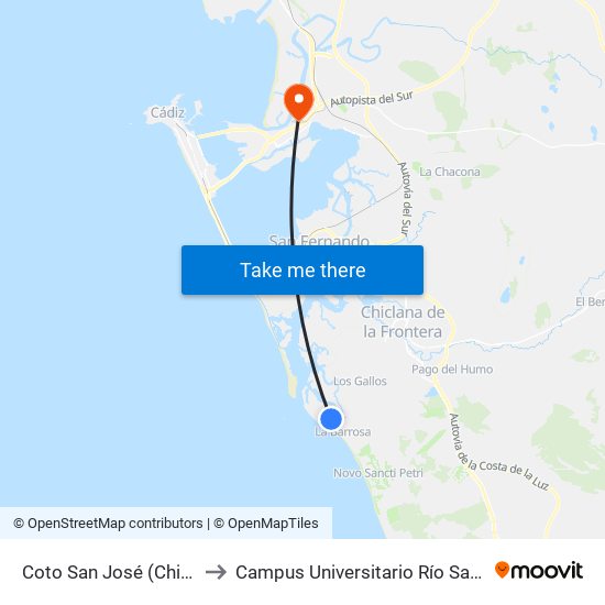 Coto San José (Chiclana) to Campus Universitario Río San Pedro map