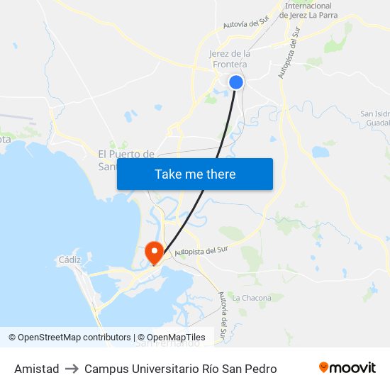Amistad to Campus Universitario Río San Pedro map