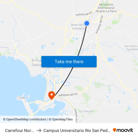 Carrefour Norte to Campus Universitario Río San Pedro map