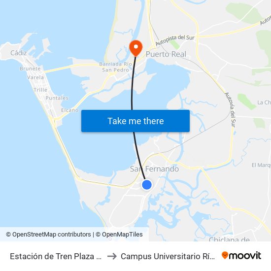 Estación de Tren Plaza Del Carmen to Campus Universitario Río San Pedro map