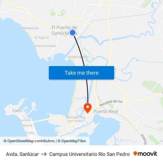 Avda. Sanlúcar to Campus Universitario Río San Pedro map