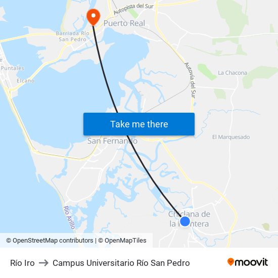 Río Iro to Campus Universitario Río San Pedro map