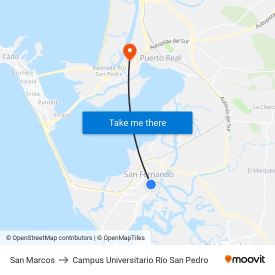 San Marcos to Campus Universitario Río San Pedro map