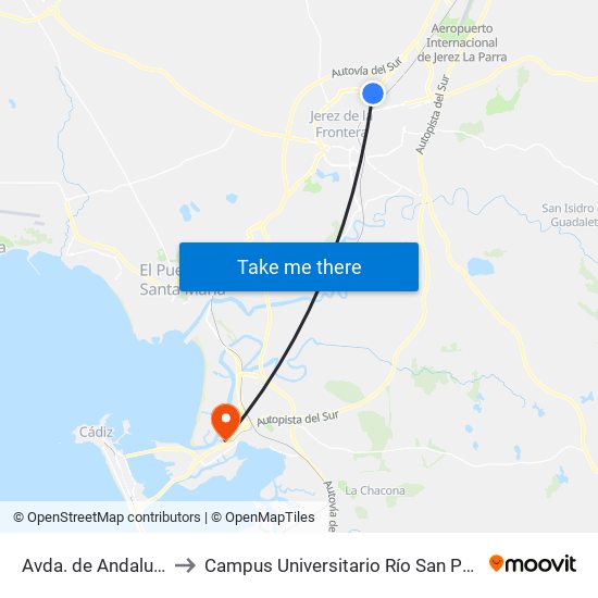 Avda. de Andalucía to Campus Universitario Río San Pedro map