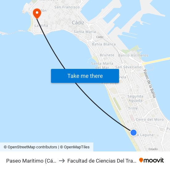 Paseo Marítimo (Cádiz) to Facultad de Ciencias Del Trabajo map