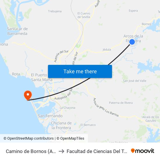 Camino de Bornos (Arcos) to Facultad de Ciencias Del Trabajo map