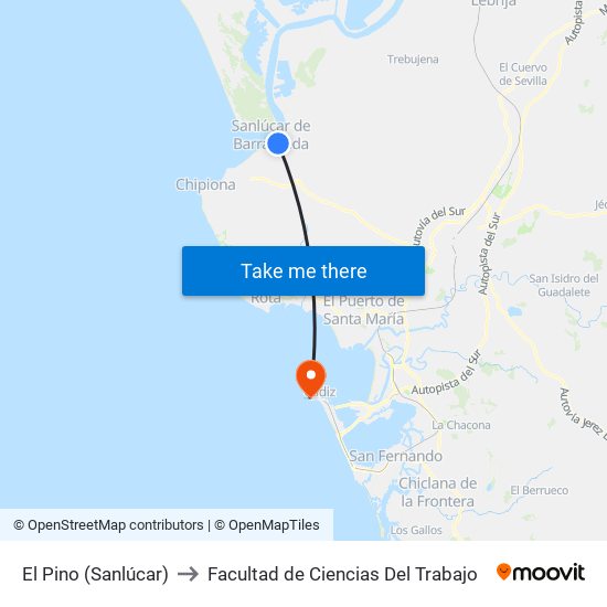 El Pino (Sanlúcar) to Facultad de Ciencias Del Trabajo map