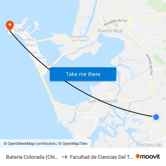 Batería Colorada (Chiclana) to Facultad de Ciencias Del Trabajo map