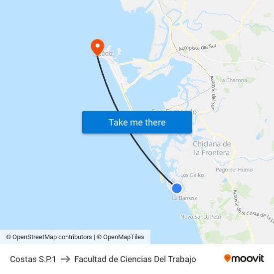 Costas S.P.1 to Facultad de Ciencias Del Trabajo map