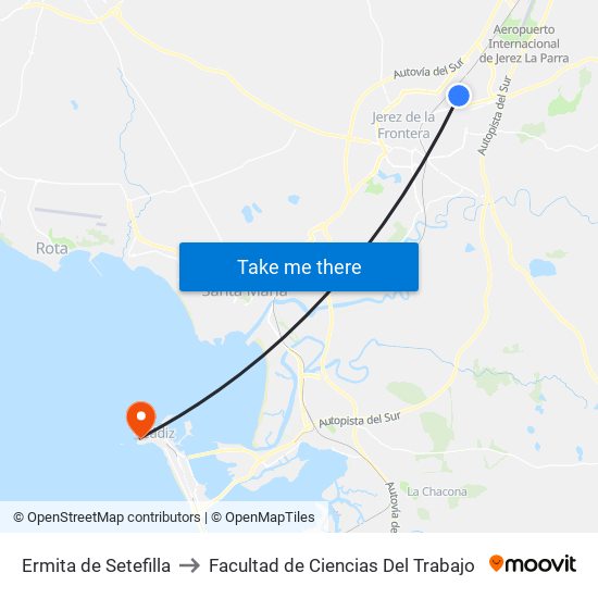 Ermita de Setefilla to Facultad de Ciencias Del Trabajo map