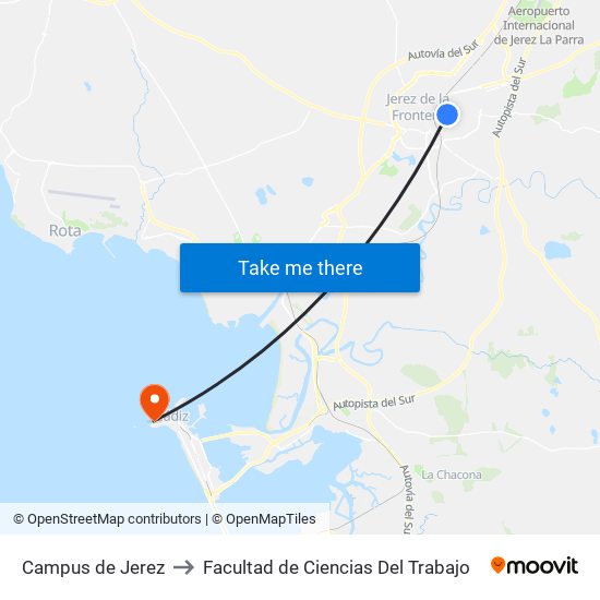 Campus de Jerez to Facultad de Ciencias Del Trabajo map