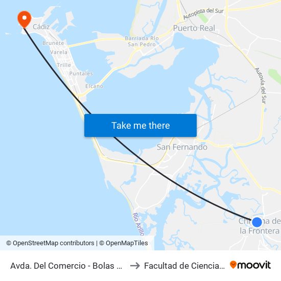 Avda. Del Comercio - Bolas Goletas (Chiclana) to Facultad de Ciencias Del Trabajo map