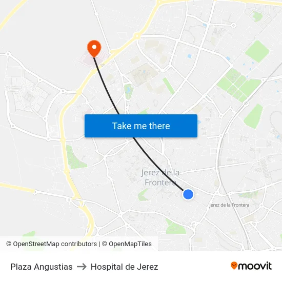 Plaza Angustias to Hospital de Jerez map