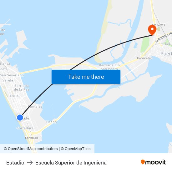 Estadio to Escuela Superior de Ingeniería map