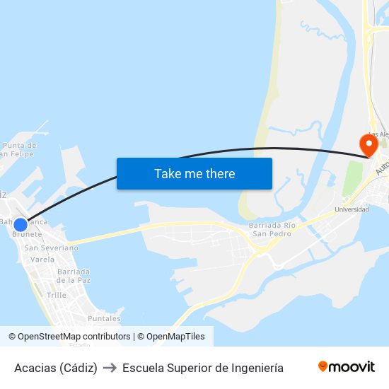 Acacias (Cádiz) to Escuela Superior de Ingeniería map