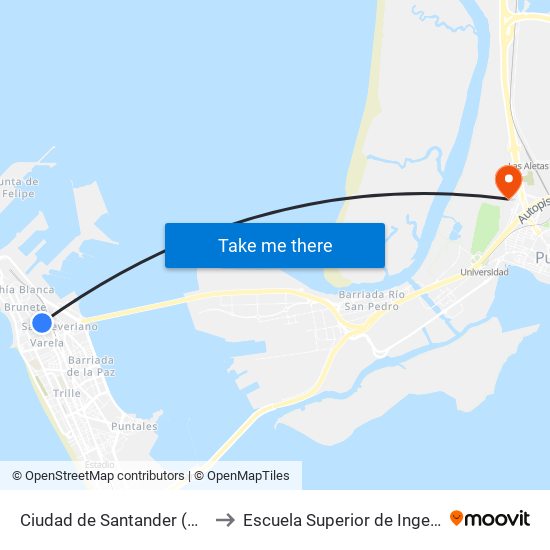 Ciudad de Santander (Cádiz) to Escuela Superior de Ingeniería map