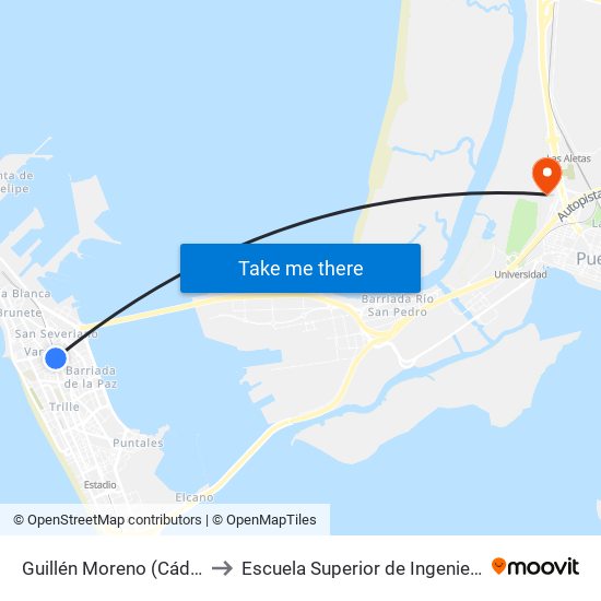Guillén Moreno (Cádiz) to Escuela Superior de Ingeniería map