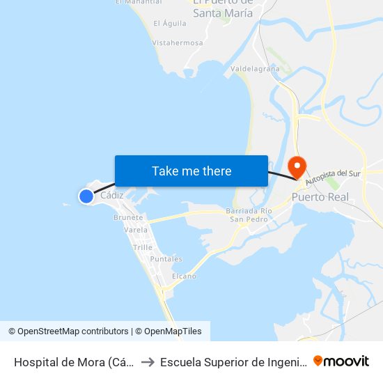Hospital de Mora (Cádiz) to Escuela Superior de Ingeniería map