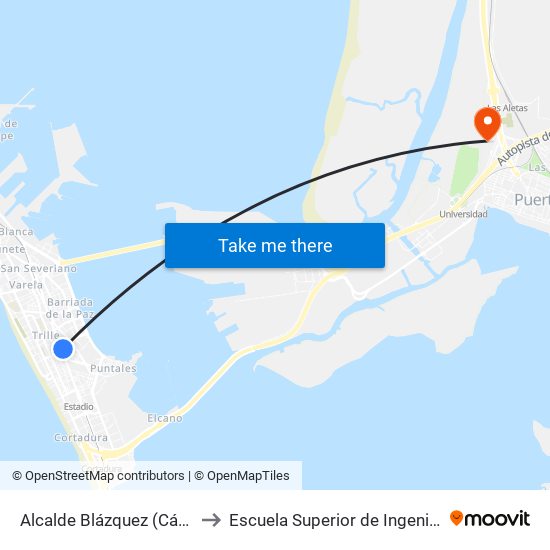 Alcalde Blázquez (Cádiz) to Escuela Superior de Ingeniería map