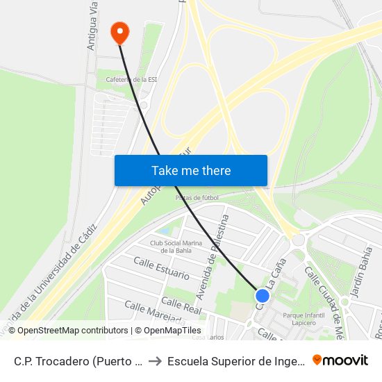 C.P. Trocadero (Puerto Real) to Escuela Superior de Ingeniería map