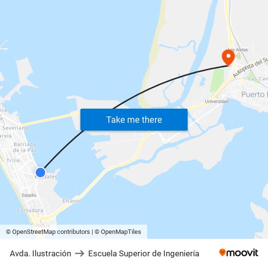 Avda. Ilustración to Escuela Superior de Ingeniería map
