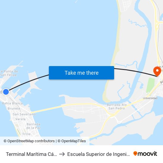 Terminal Marítima Cádiz to Escuela Superior de Ingeniería map