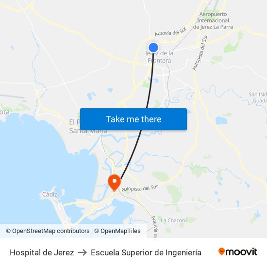 Hospital de Jerez to Escuela Superior de Ingeniería map