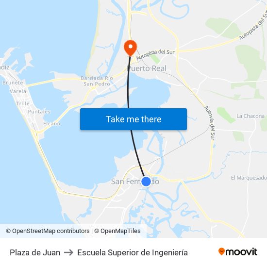 Plaza de Juan to Escuela Superior de Ingeniería map