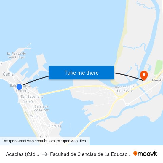 Acacias (Cádiz) to Facultad de Ciencias de La Educación map