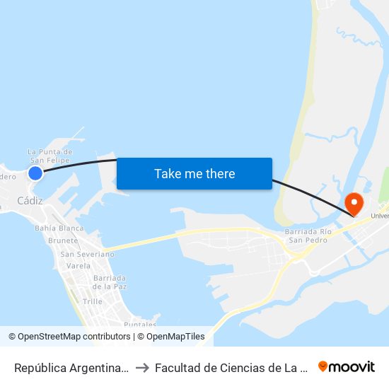 República Argentina (Cádiz) to Facultad de Ciencias de La Educación map