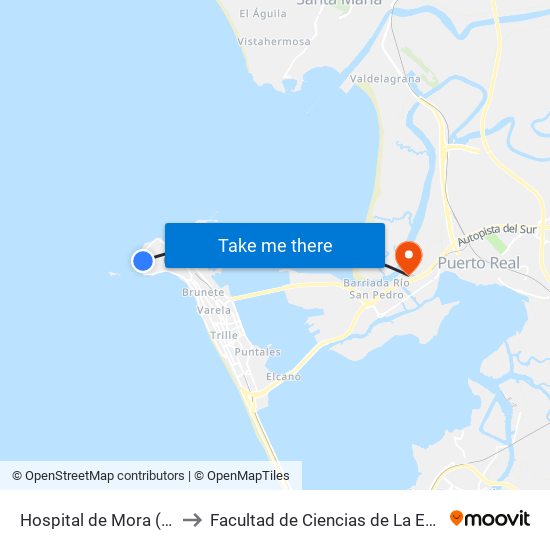 Hospital de Mora (Cádiz) to Facultad de Ciencias de La Educación map