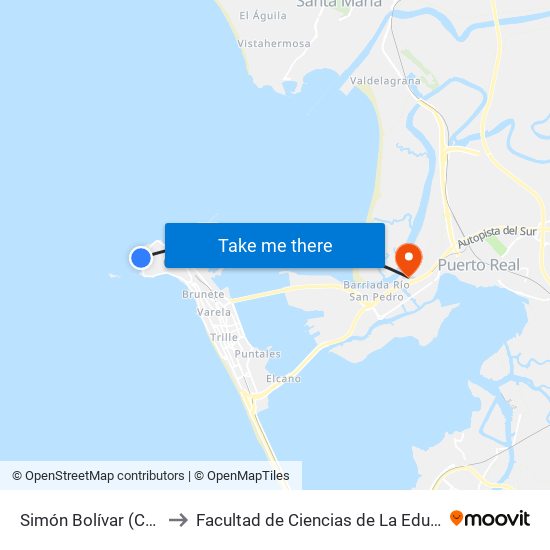 Simón Bolívar (Cádiz) to Facultad de Ciencias de La Educación map