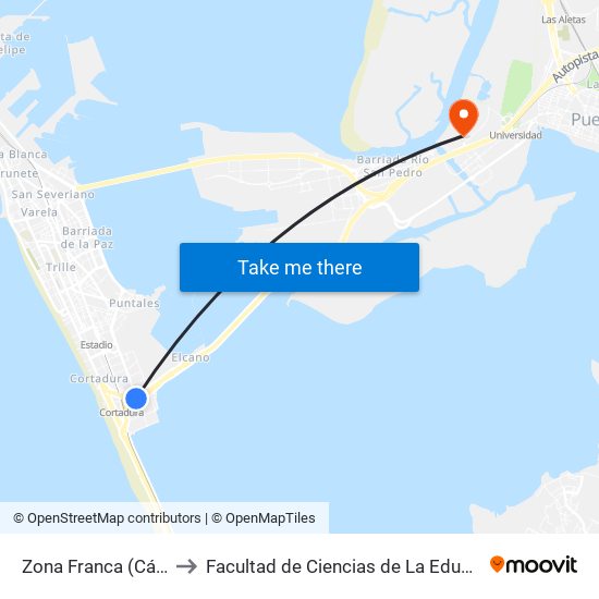 Zona Franca (Cádiz) to Facultad de Ciencias de La Educación map