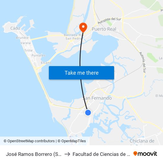 José Ramos Borrero (San Fernando) to Facultad de Ciencias de La Educación map
