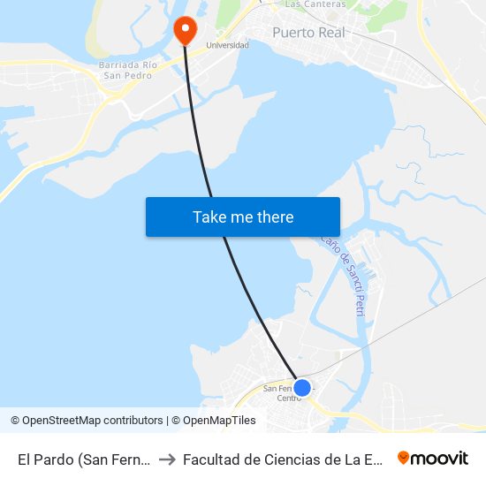 El Pardo (San Fernando) to Facultad de Ciencias de La Educación map