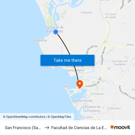 San Francisco (Sanlúcar) to Facultad de Ciencias de La Educación map