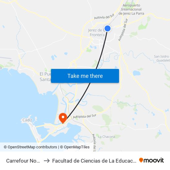 Carrefour Norte to Facultad de Ciencias de La Educación map